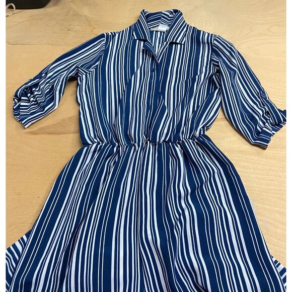 Bonded Womens Jumpsuit Small Navy White Striped Elastic Wais Wide-Leg Boho - Picture 7 of 7